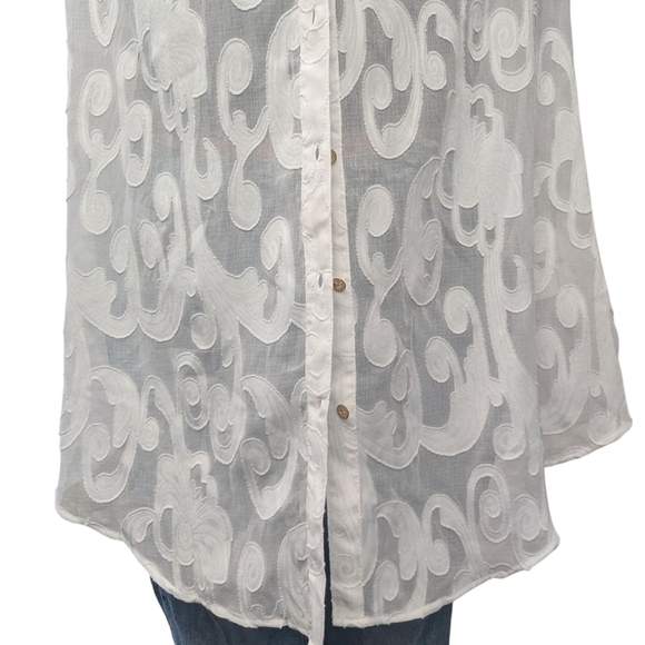 Lilly Pulitzer White Sheer Tunic Blouse Cover Up Button Down Top Size Small - Picture 7 of 10
